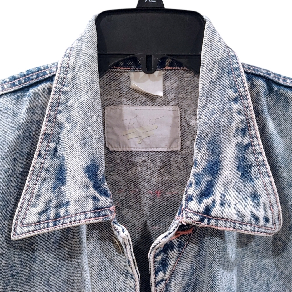 Vintage Taboo 1990s Acid Washed Denim Pink Thread Button Up Jacket Women Size XL - Picture 8 of 8
